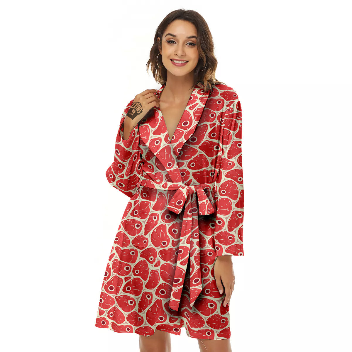 Beef Meat Print Pattern Women's Robe-grizzshop