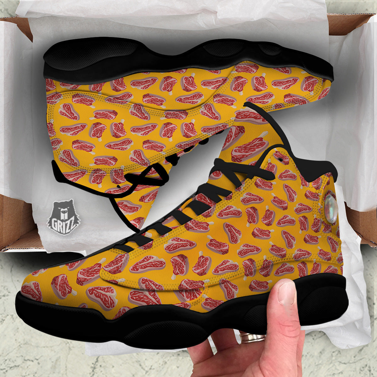 Beef Meat Steak Print Pattern Black Basketball Shoes-grizzshop