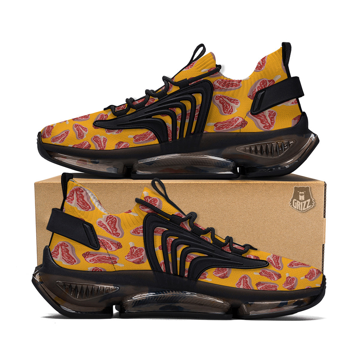 Beef Meat Steak Print Pattern Black Gym Shoes-grizzshop