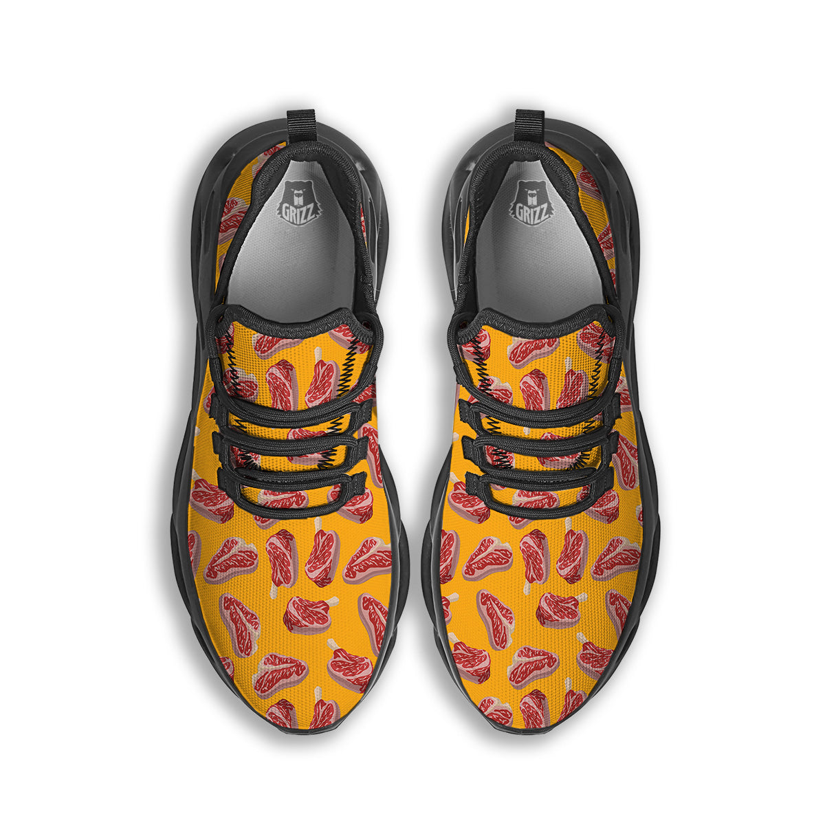 Beef Meat Steak Print Pattern Black Running Shoes-grizzshop