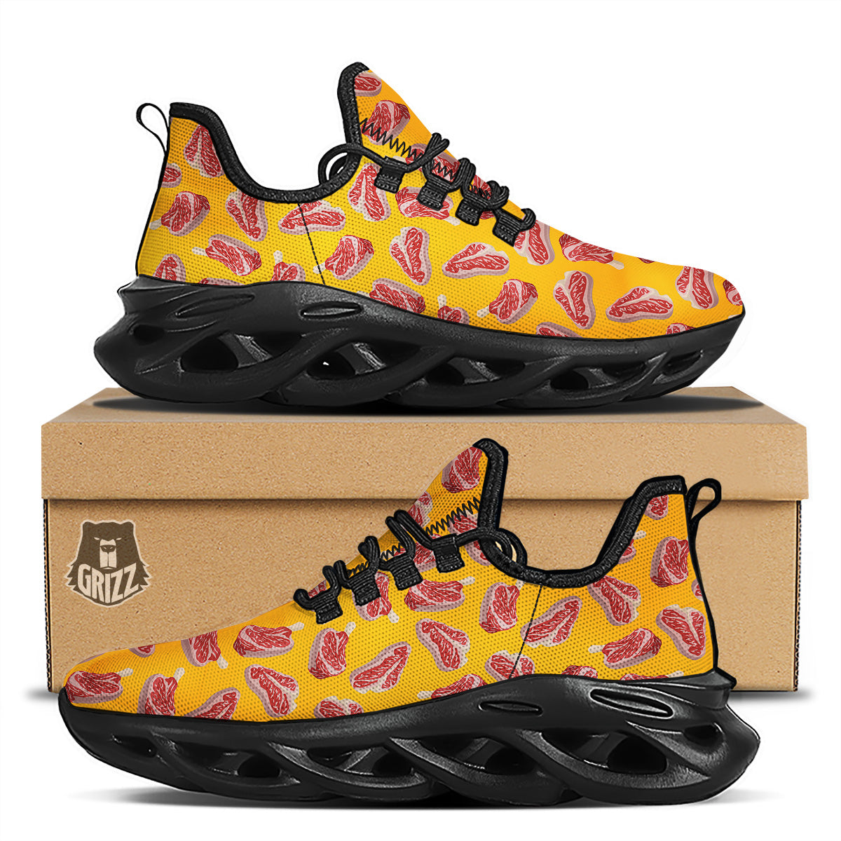 Beef Meat Steak Print Pattern Black Running Shoes-grizzshop