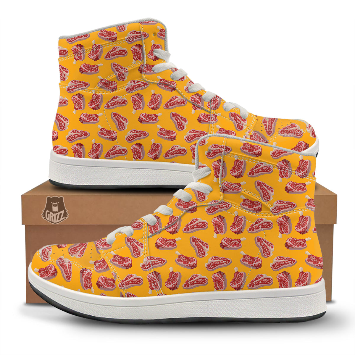 Beef Meat Steak Print Pattern High Top Sneakers-grizzshop