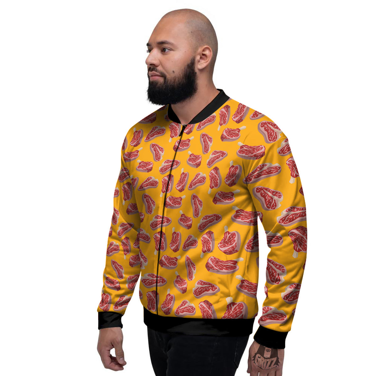 Beef Meat Steak Print Pattern Men's Bomber Jacket-grizzshop