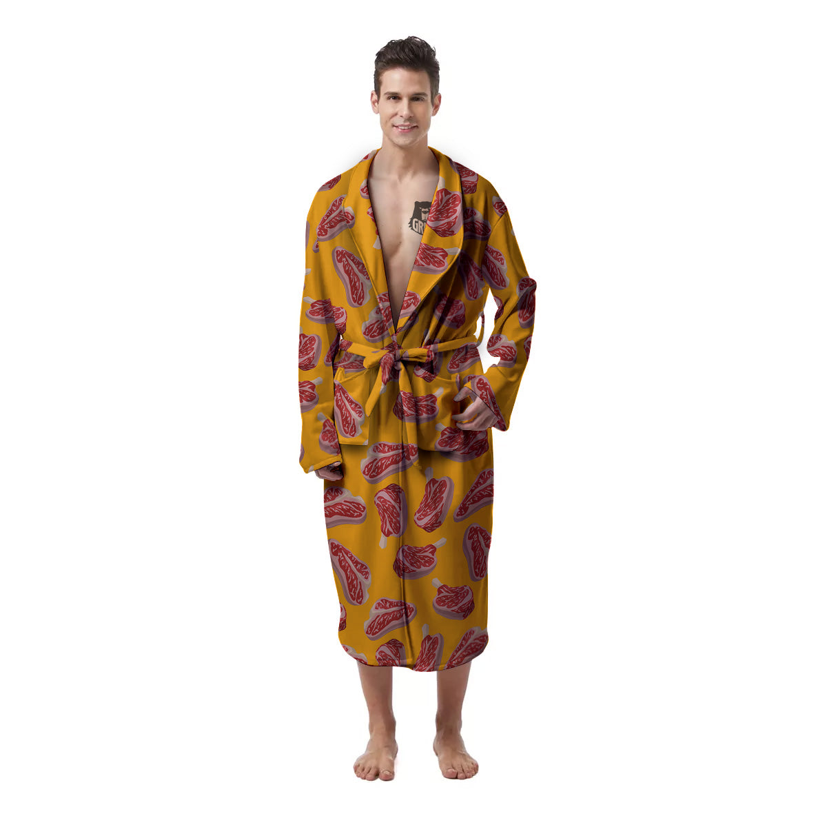 Beef Meat Steak Print Pattern Men's Robe-grizzshop