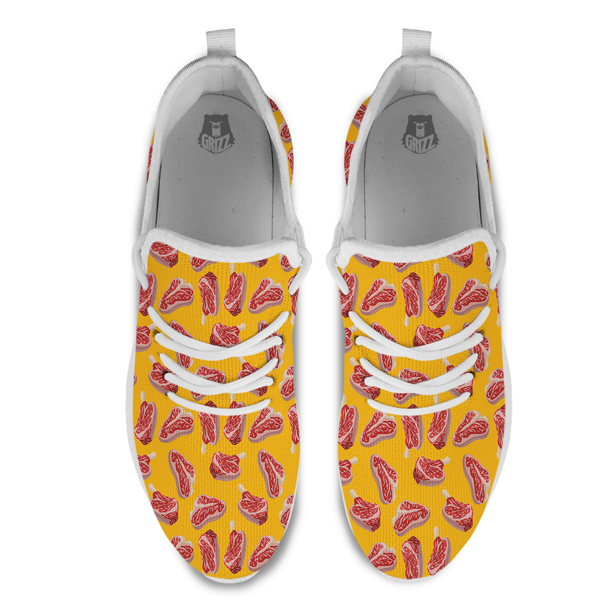 Beef Meat Steak Print Pattern White Athletic Shoes-grizzshop