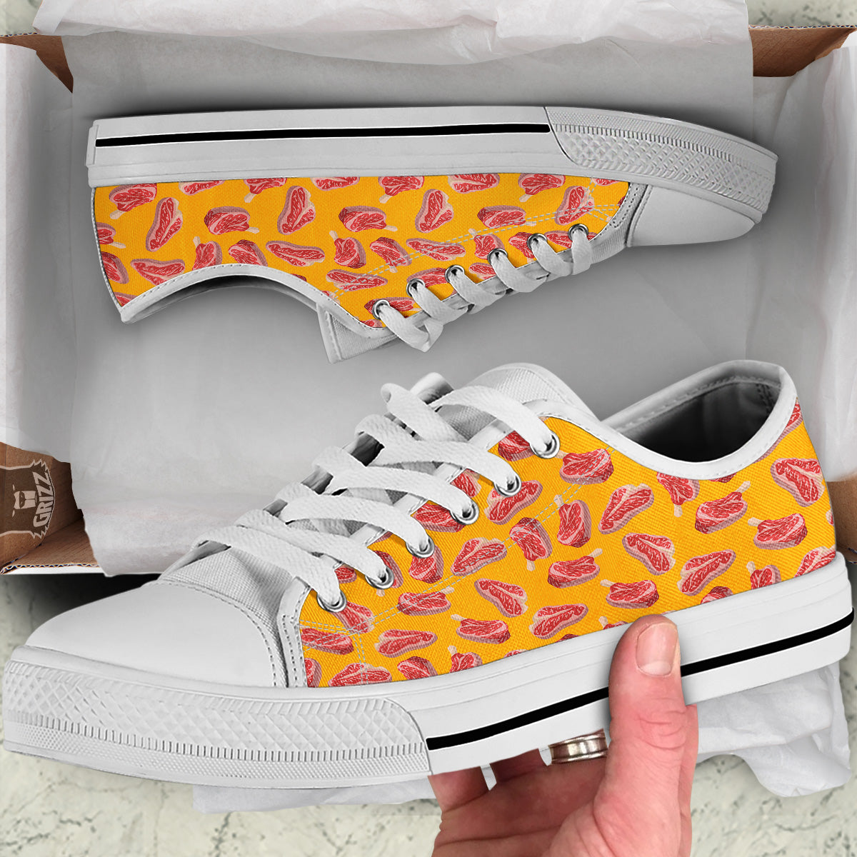 Beef Meat Steak Print Pattern White Low Top Shoes-grizzshop