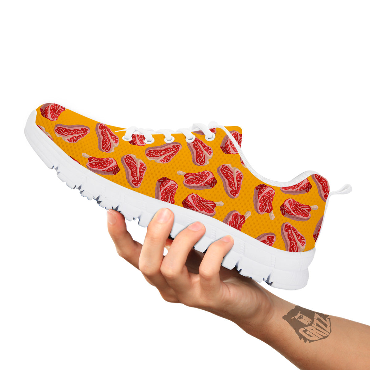 Beef Meat Steak Print Pattern White Sneaker-grizzshop