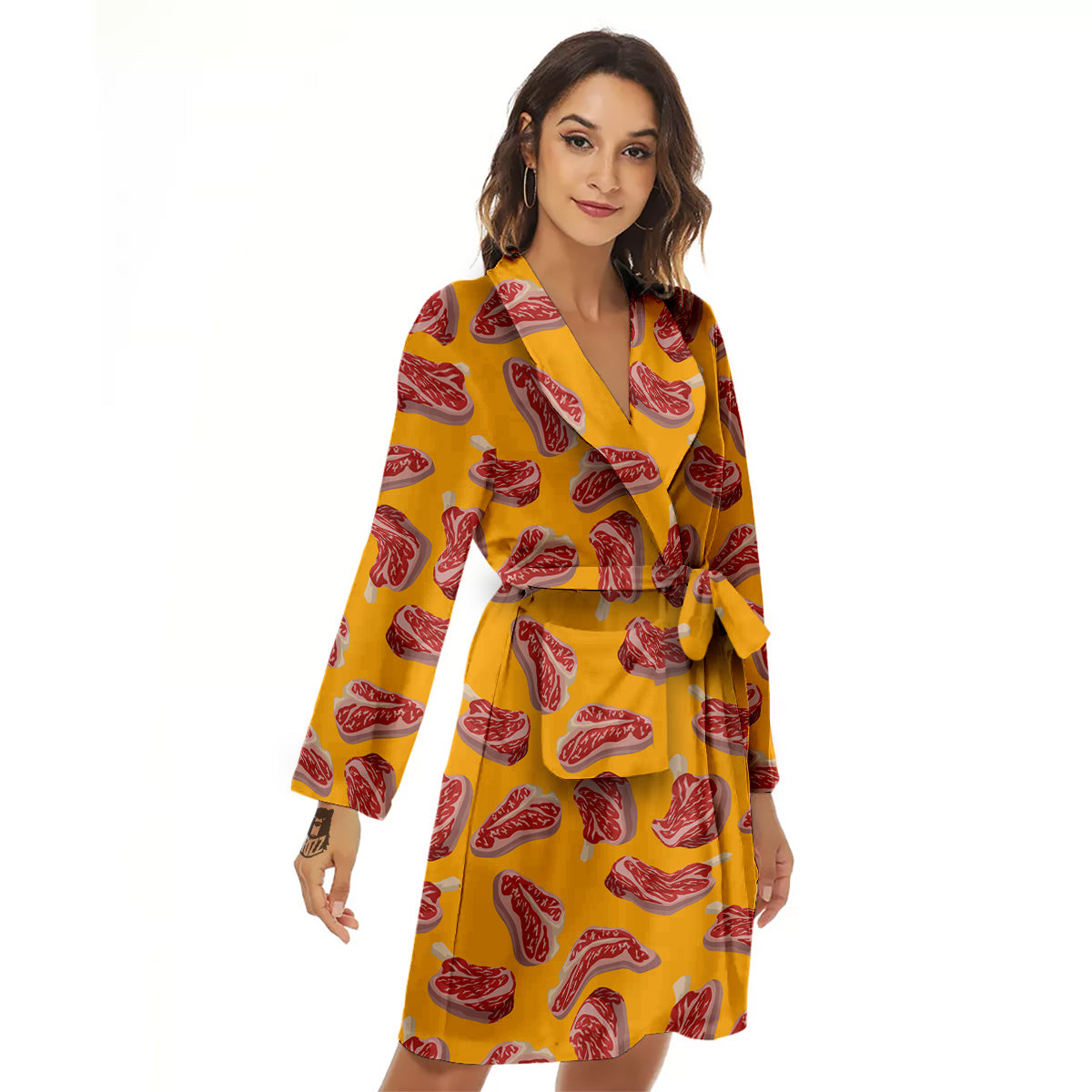 Beef Meat Steak Print Pattern Women's Robe-grizzshop
