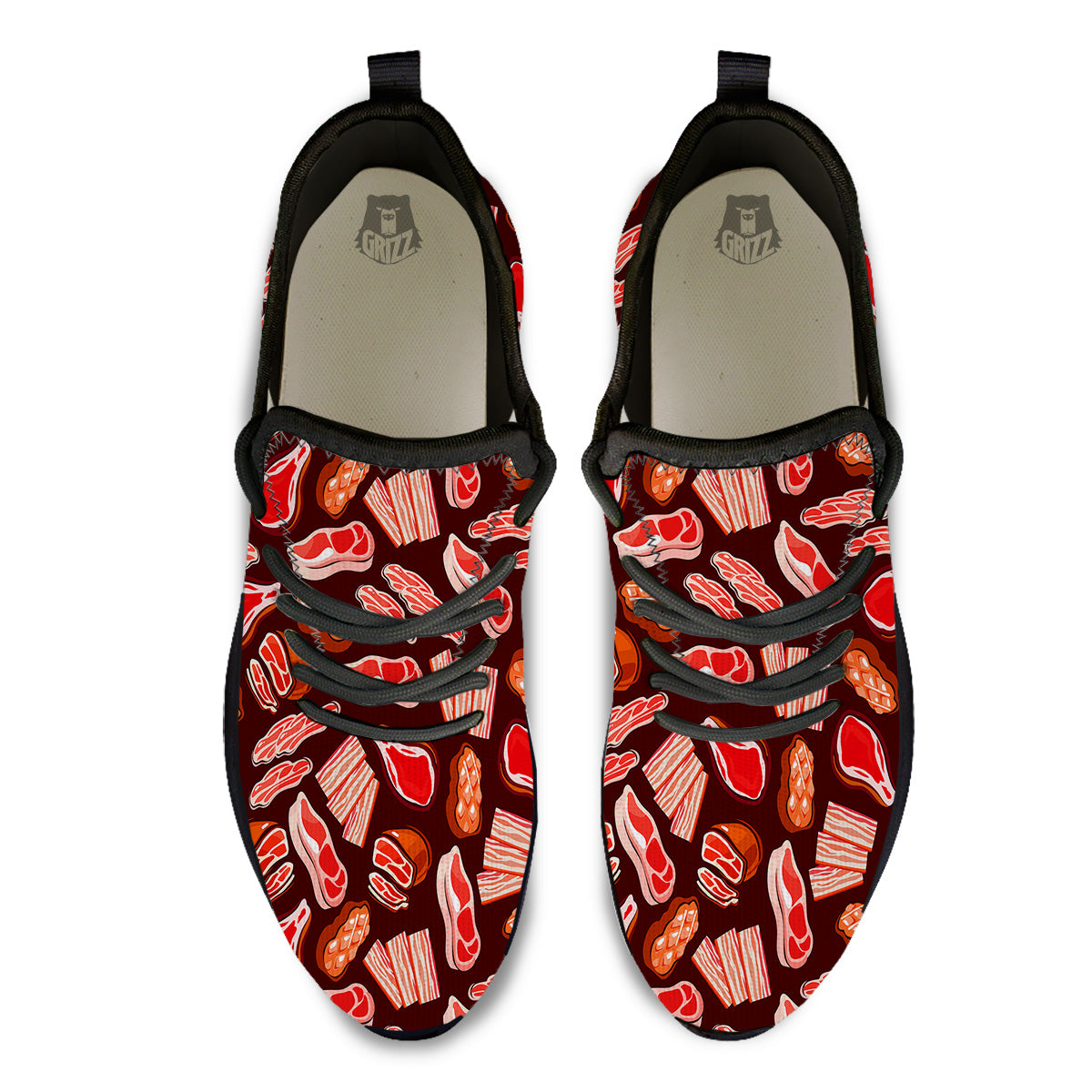 Beef Steaks Print Pattern Black Athletic Shoes-grizzshop