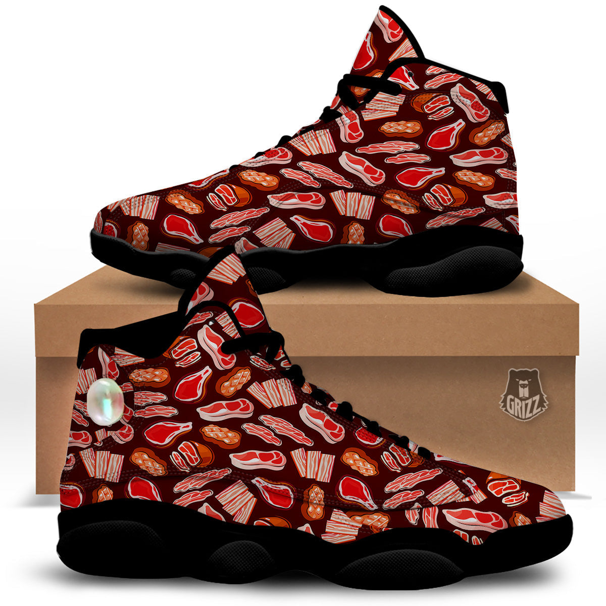 Beef Steaks Print Pattern Black Basketball Shoes-grizzshop