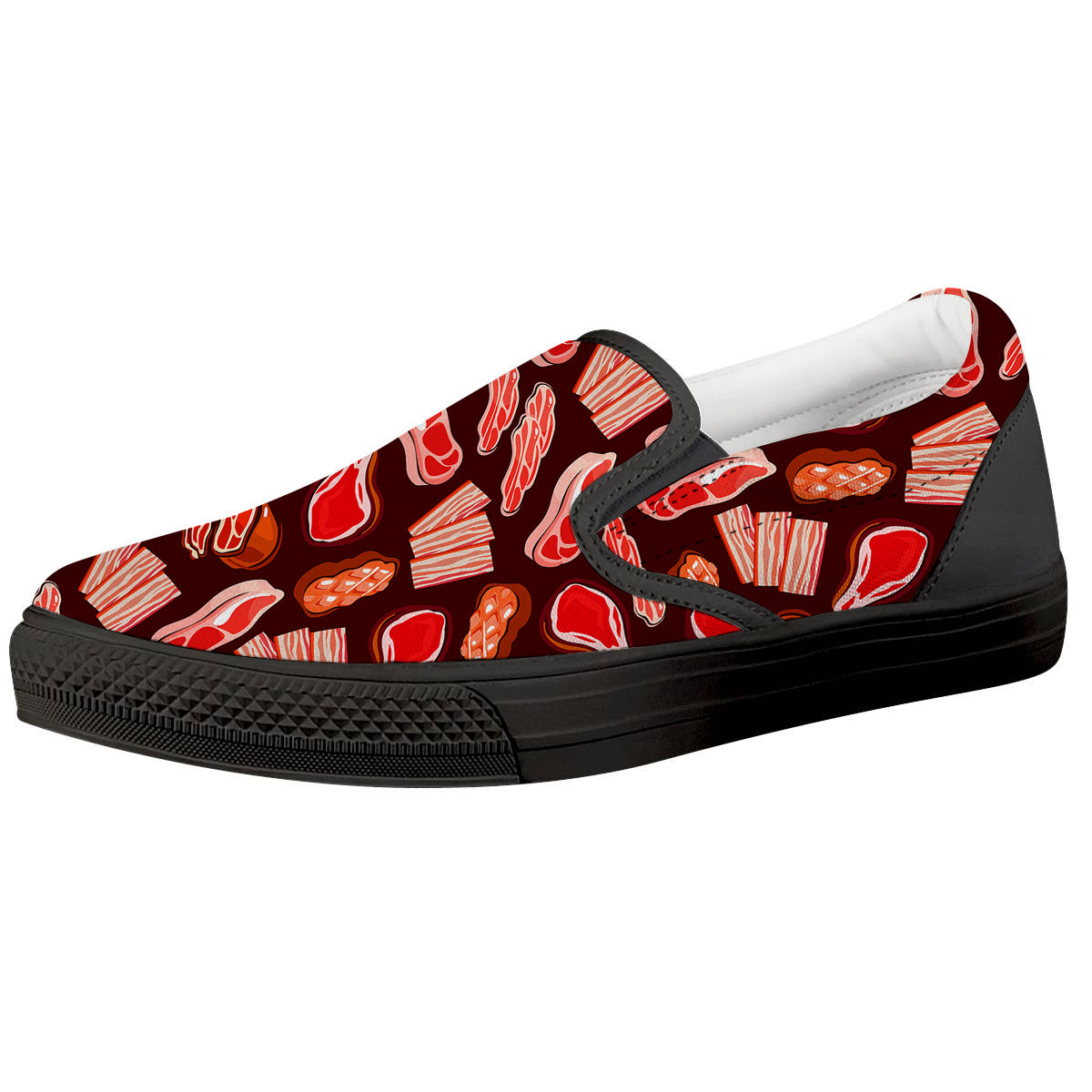 Beef Steaks Print Pattern Black Slip On Shoes-grizzshop