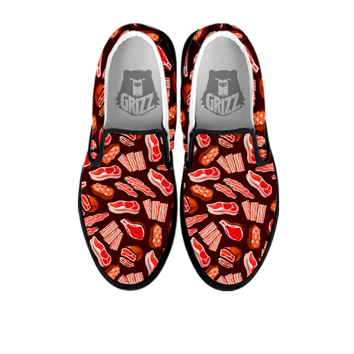 Beef Steaks Print Pattern Black Slip On Shoes-grizzshop