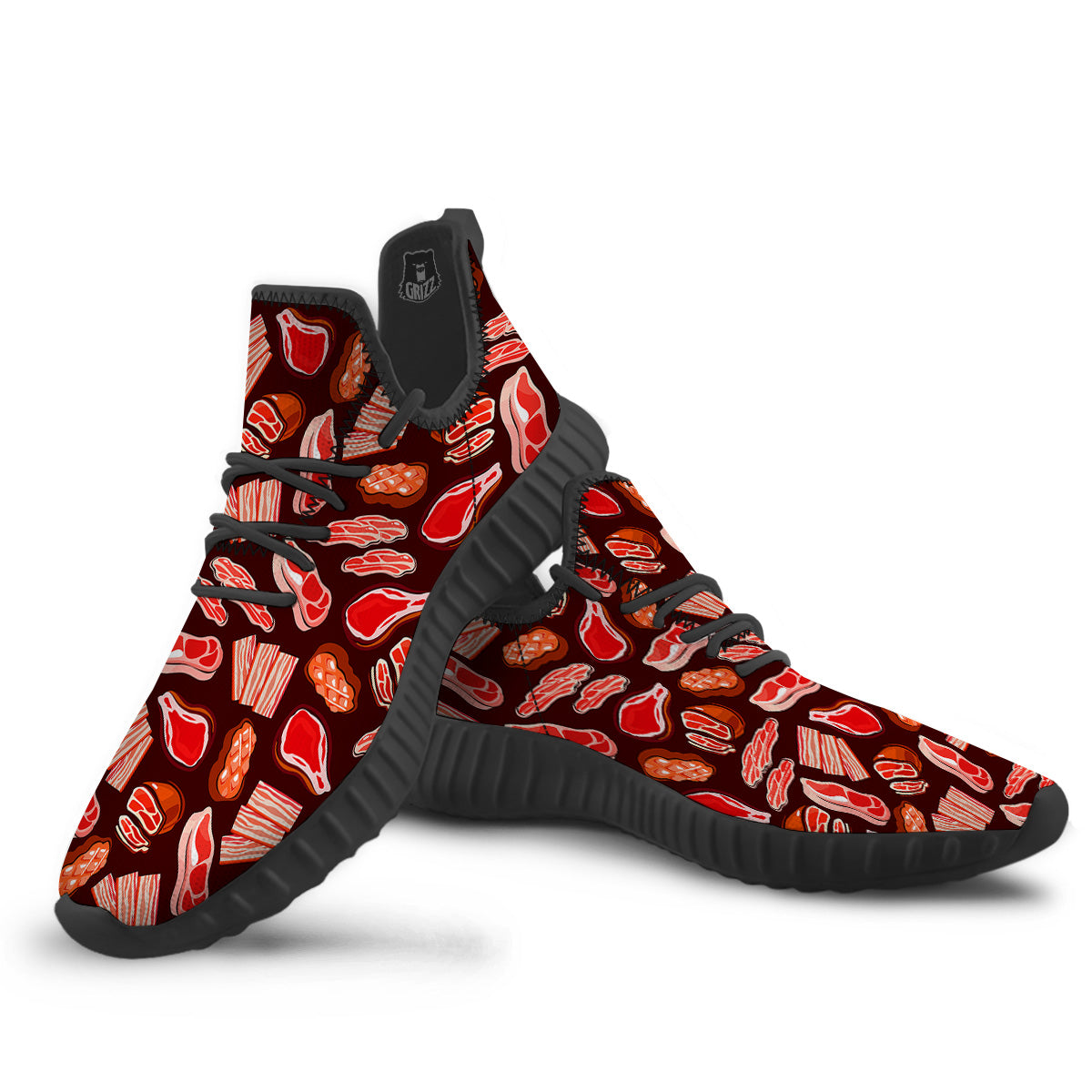 Beef Steaks Print Pattern Black Walking Shoes-grizzshop