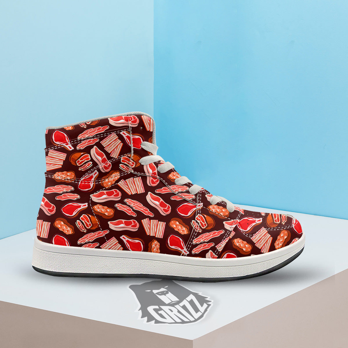 Beef Steaks Print Pattern High Top Sneakers-grizzshop