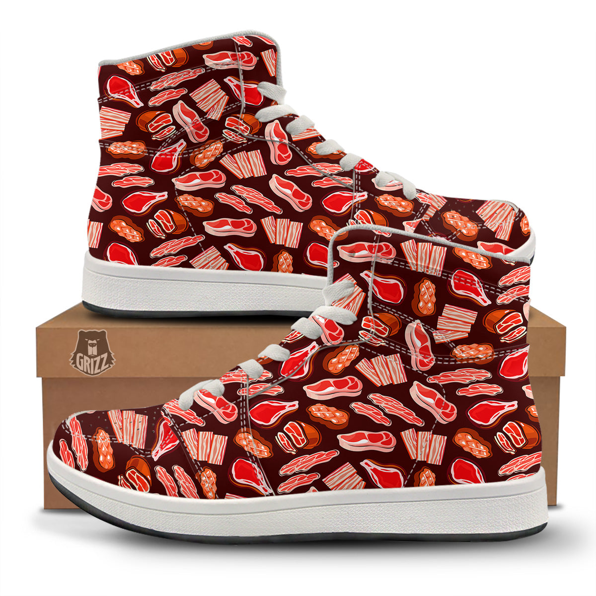 Beef Steaks Print Pattern High Top Sneakers-grizzshop