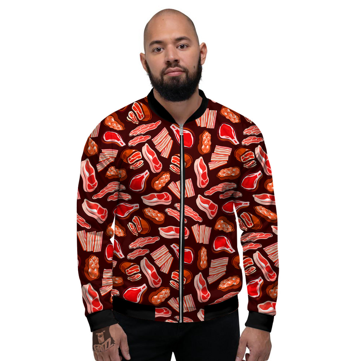 Beef Steaks Print Pattern Men's Bomber Jacket-grizzshop