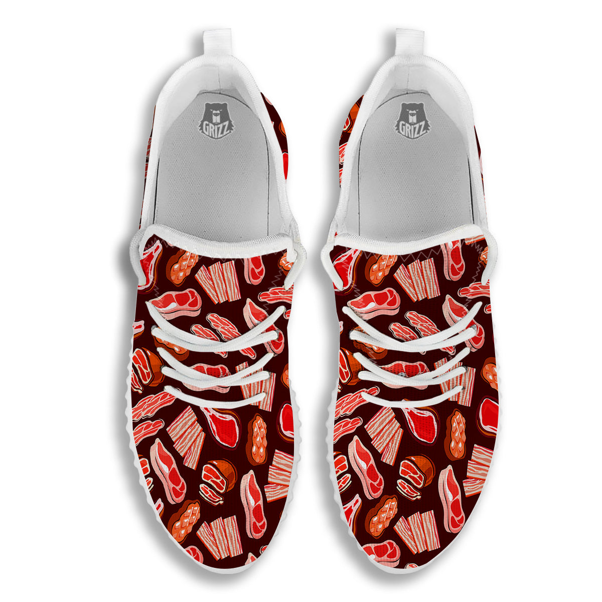 Beef Steaks Print Pattern White Walking Shoes-grizzshop