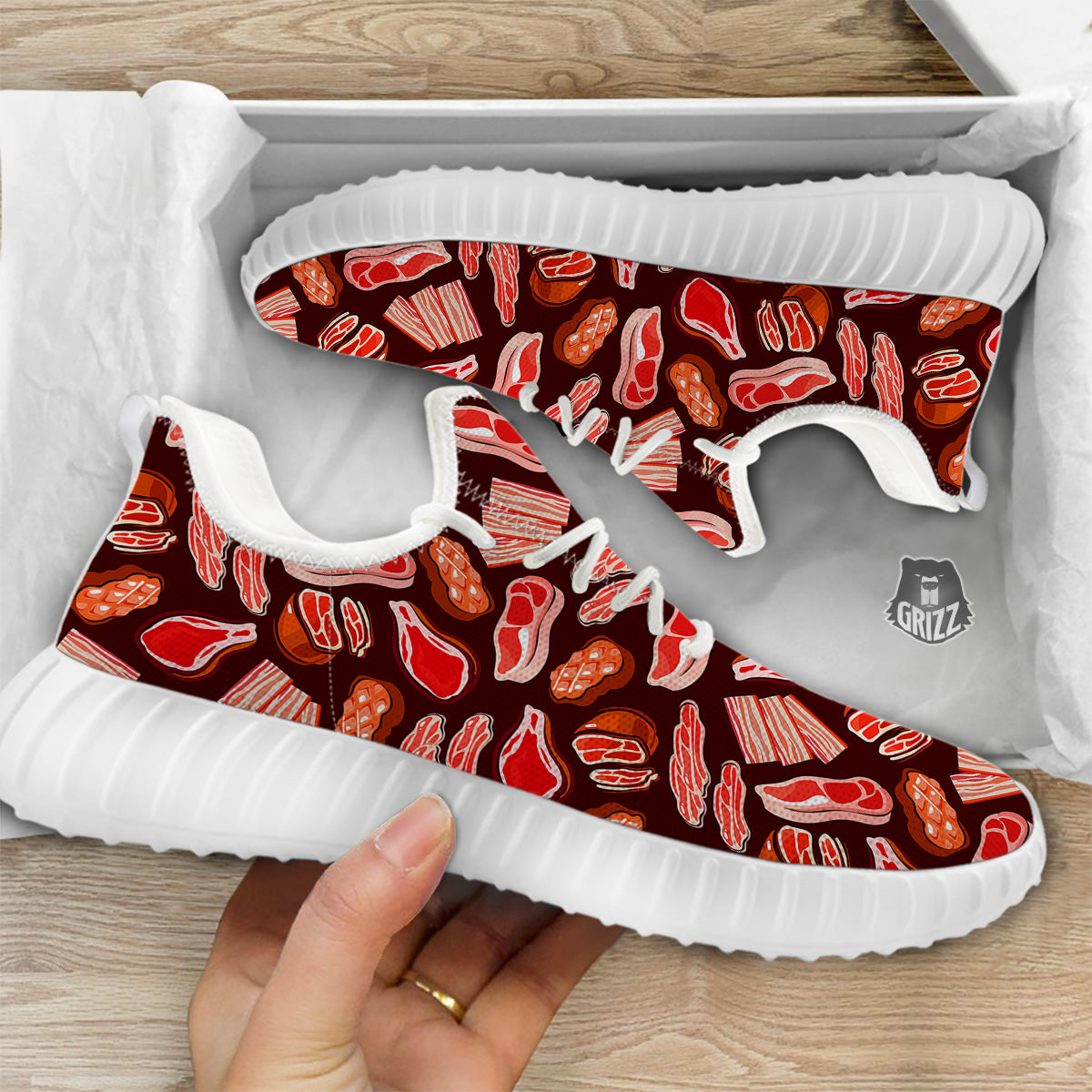 Beef Steaks Print Pattern White Walking Shoes-grizzshop