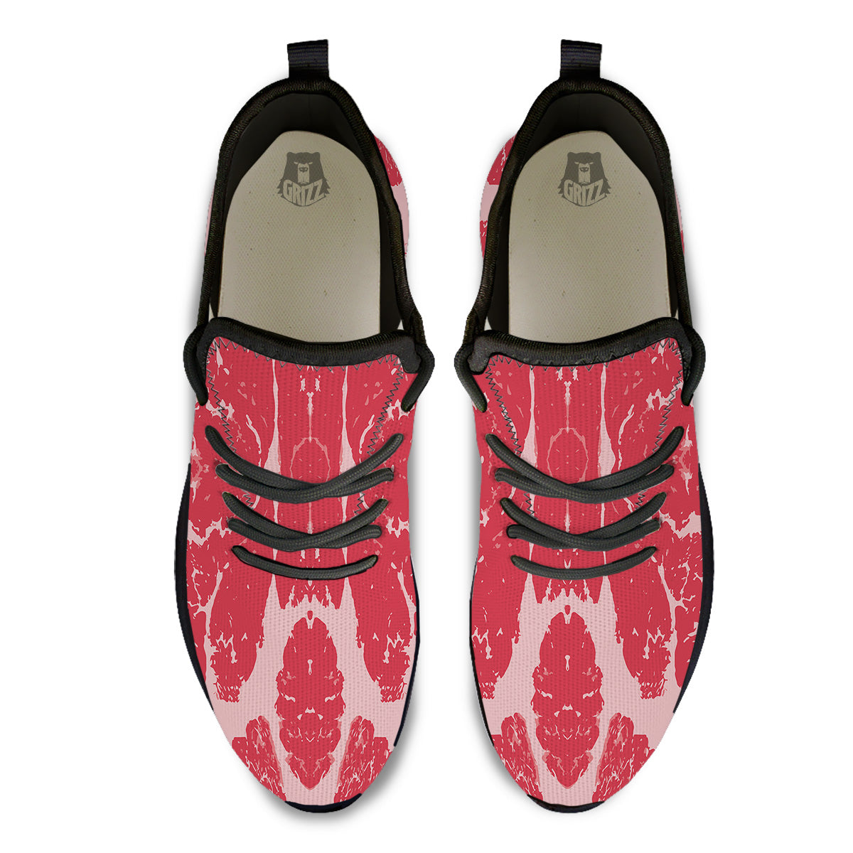 Beef Texture Print Pattern Black Athletic Shoes-grizzshop
