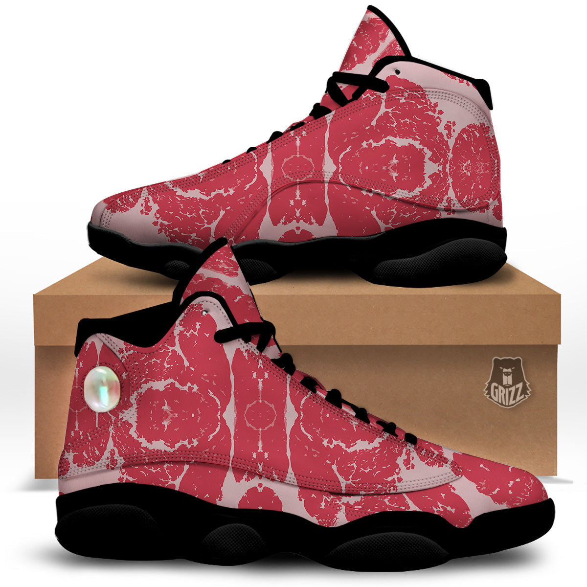 Beef Texture Print Pattern Black Basketball Shoes-grizzshop