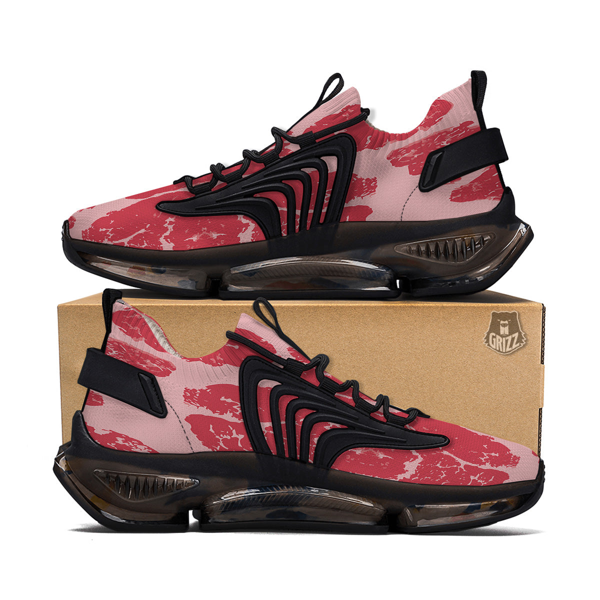 Beef Texture Print Pattern Black Gym Shoes-grizzshop