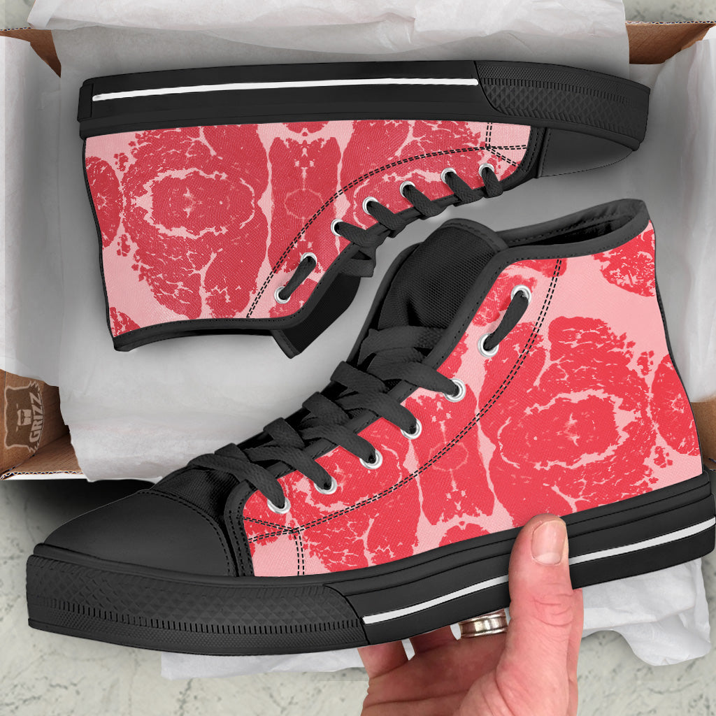Beef Texture Print Pattern Black High Top Shoes-grizzshop