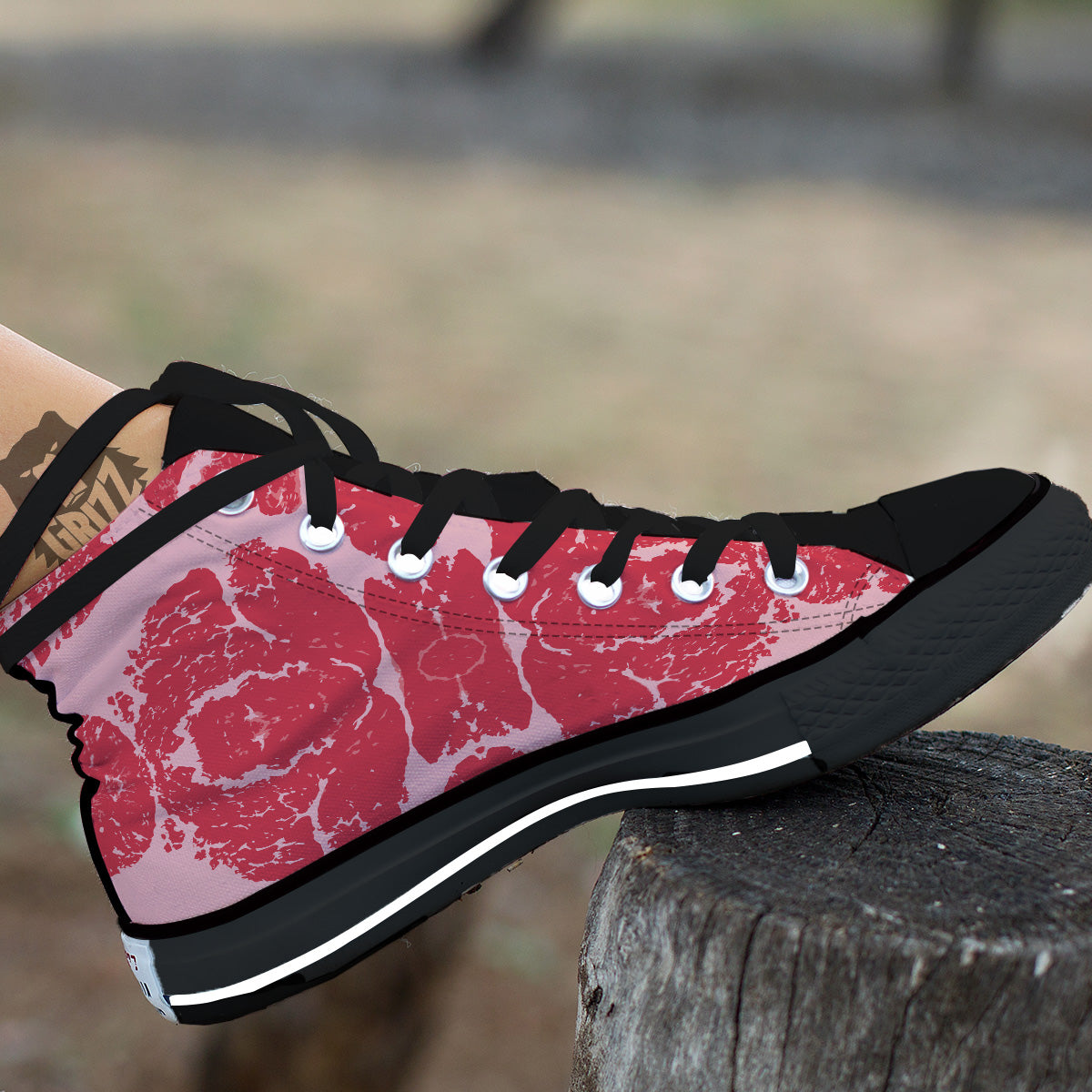 Beef Texture Print Pattern Black High Top Shoes-grizzshop