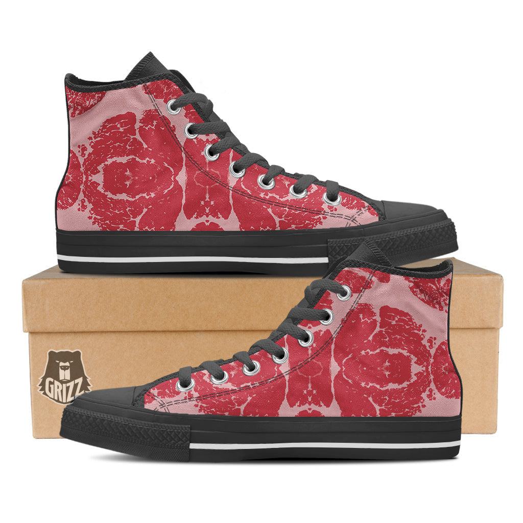 Beef Texture Print Pattern Black High Top Shoes-grizzshop