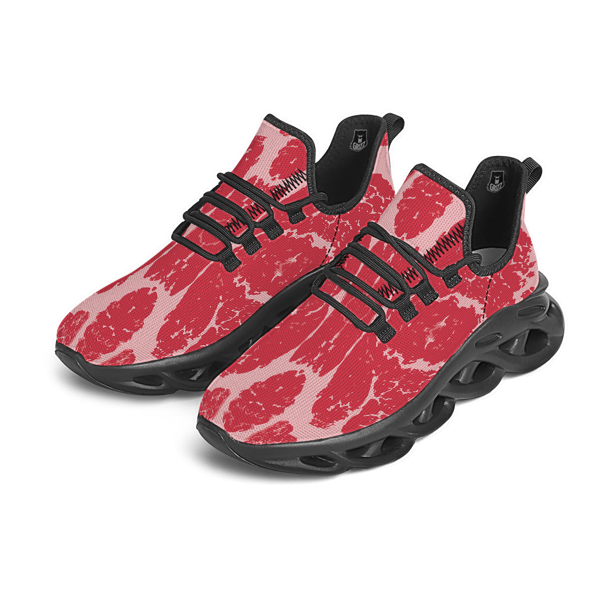 Beef Texture Print Pattern Black Running Shoes-grizzshop