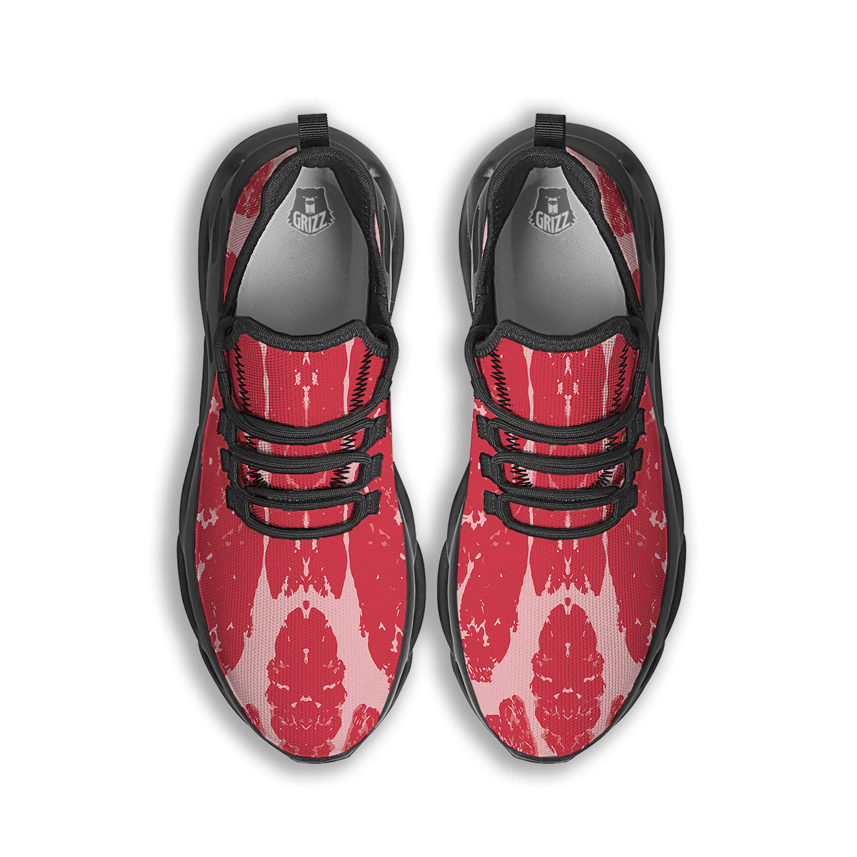 Beef Texture Print Pattern Black Running Shoes-grizzshop