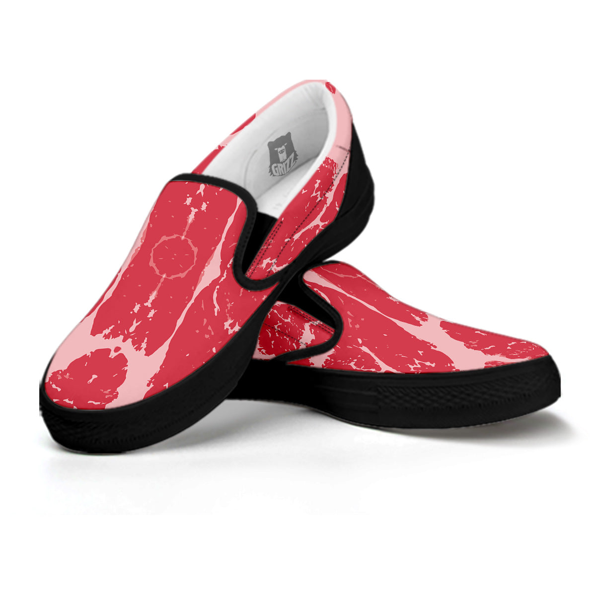 Beef Texture Print Pattern Black Slip On Shoes-grizzshop