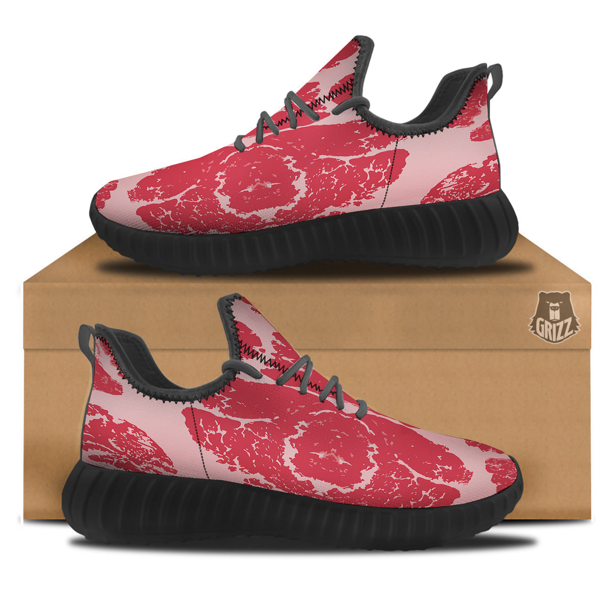 Beef Texture Print Pattern Black Walking Shoes-grizzshop