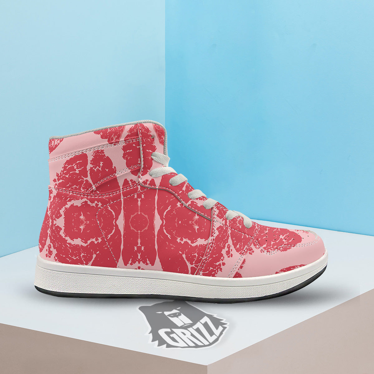 Beef Texture Print Pattern High Top Sneakers-grizzshop