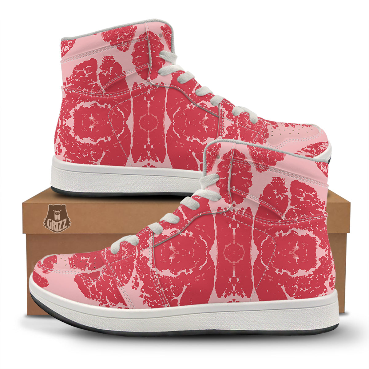 Beef Texture Print Pattern High Top Sneakers-grizzshop