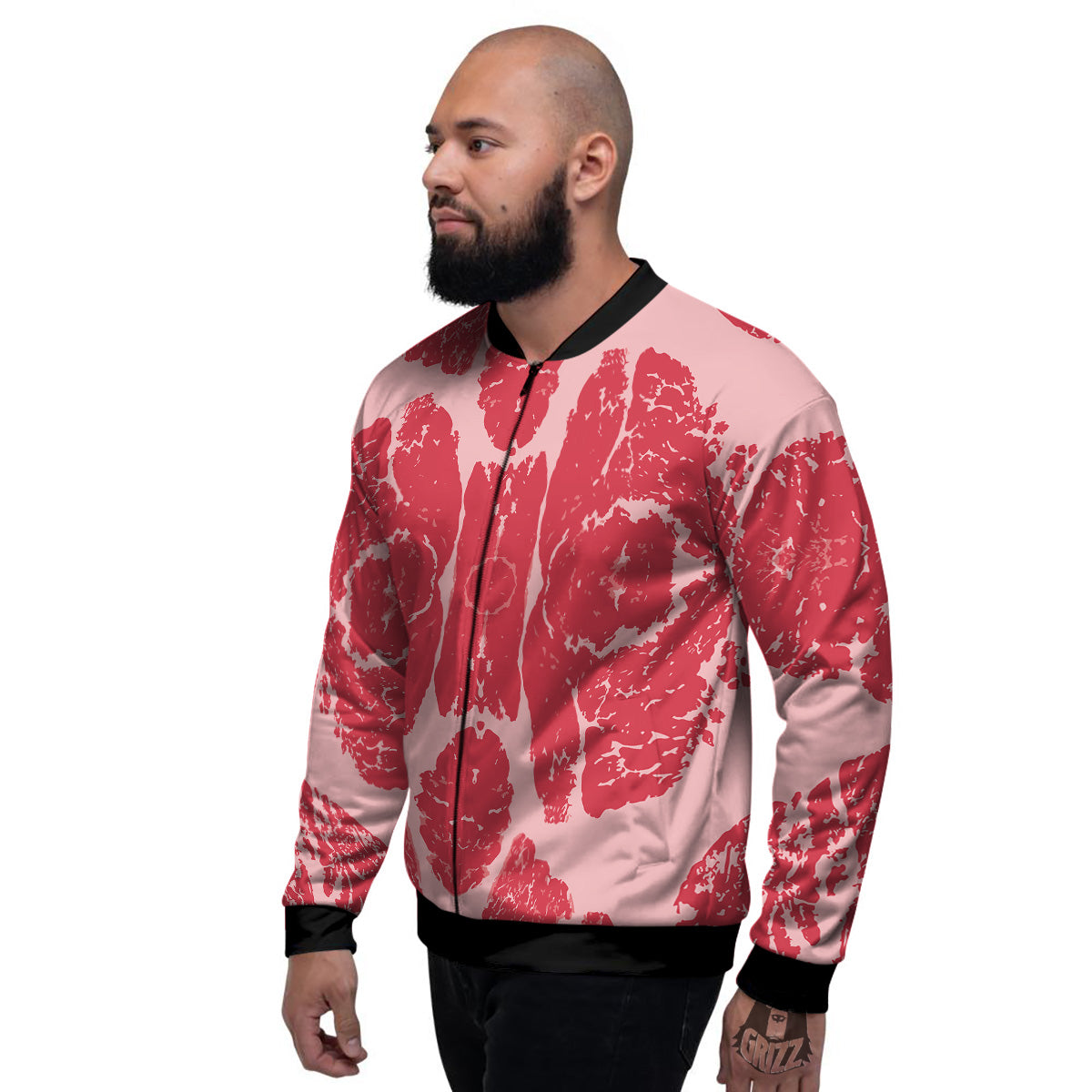 Beef Texture Print Pattern Men's Bomber Jacket-grizzshop