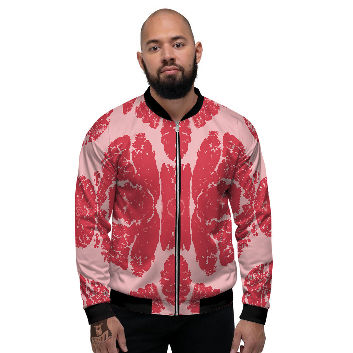Beef Texture Print Pattern Men's Bomber Jacket-grizzshop