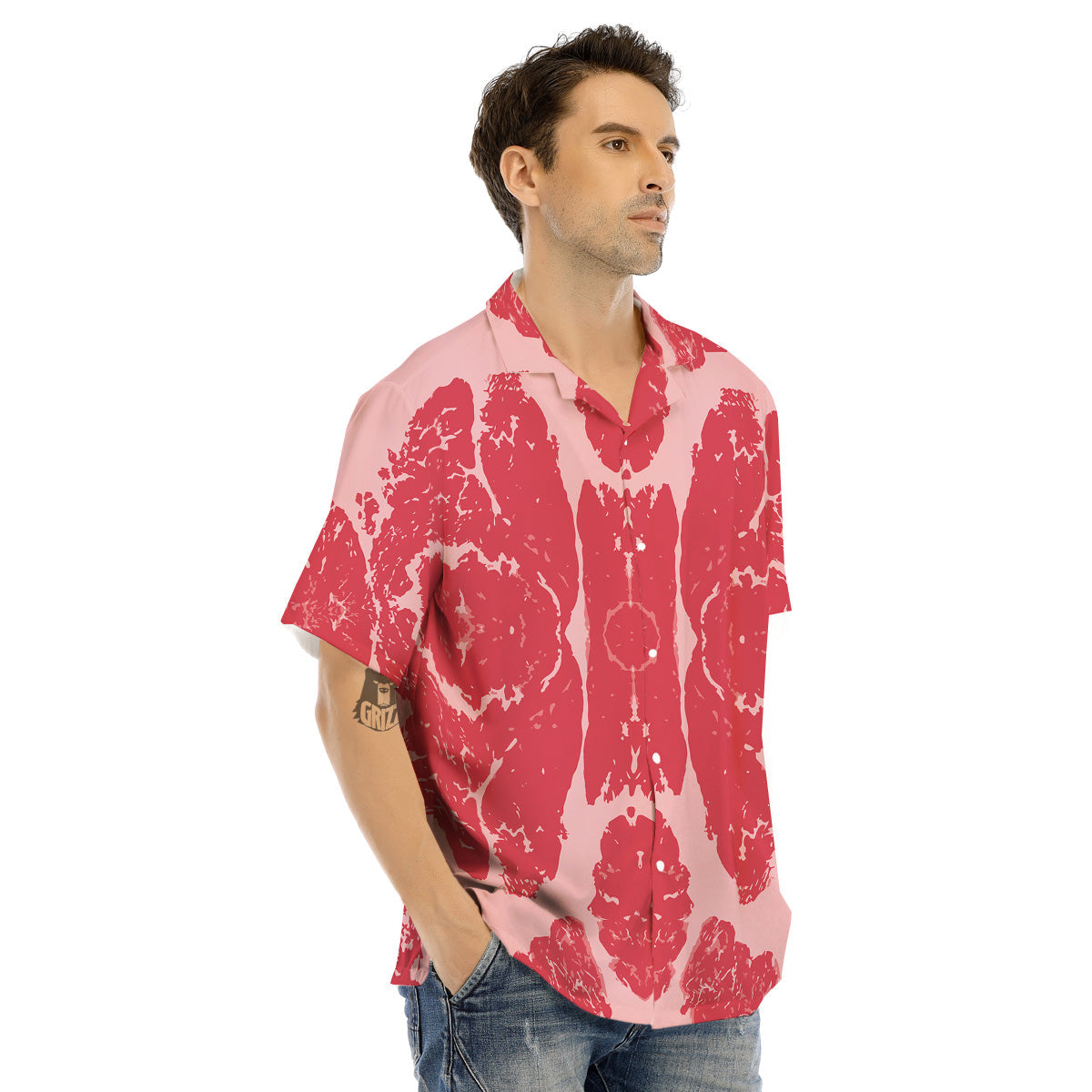Beef Texture Print Pattern Men's Hawaiian Shirt-grizzshop