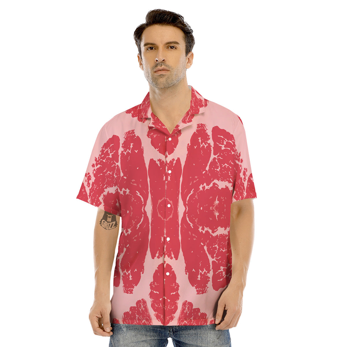 Beef Texture Print Pattern Men's Hawaiian Shirt-grizzshop