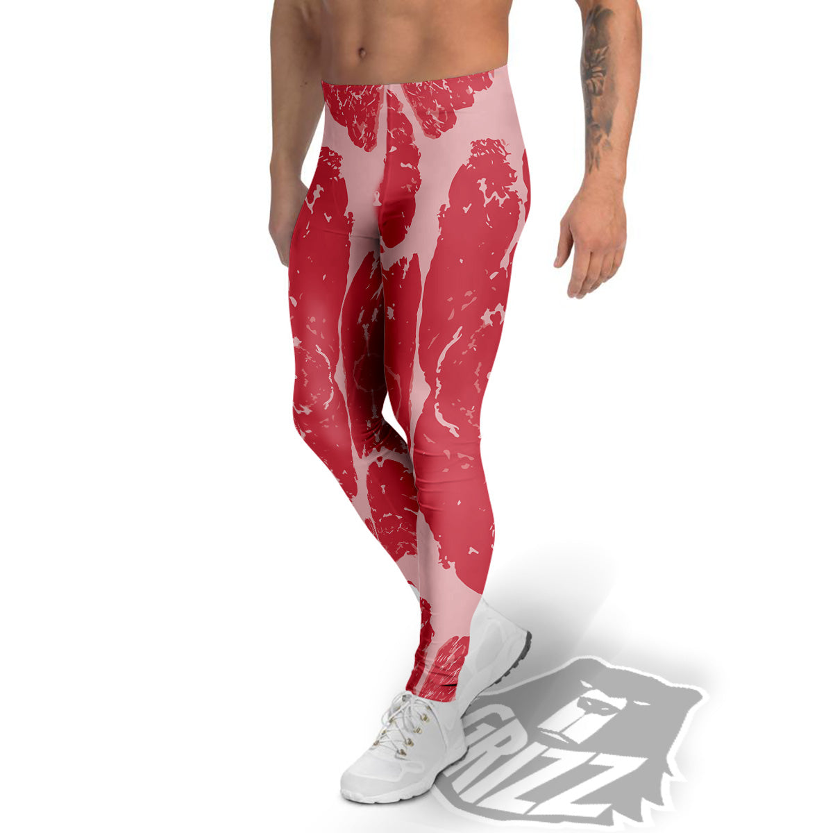 Beef Texture Print Pattern Men's Leggings-grizzshop