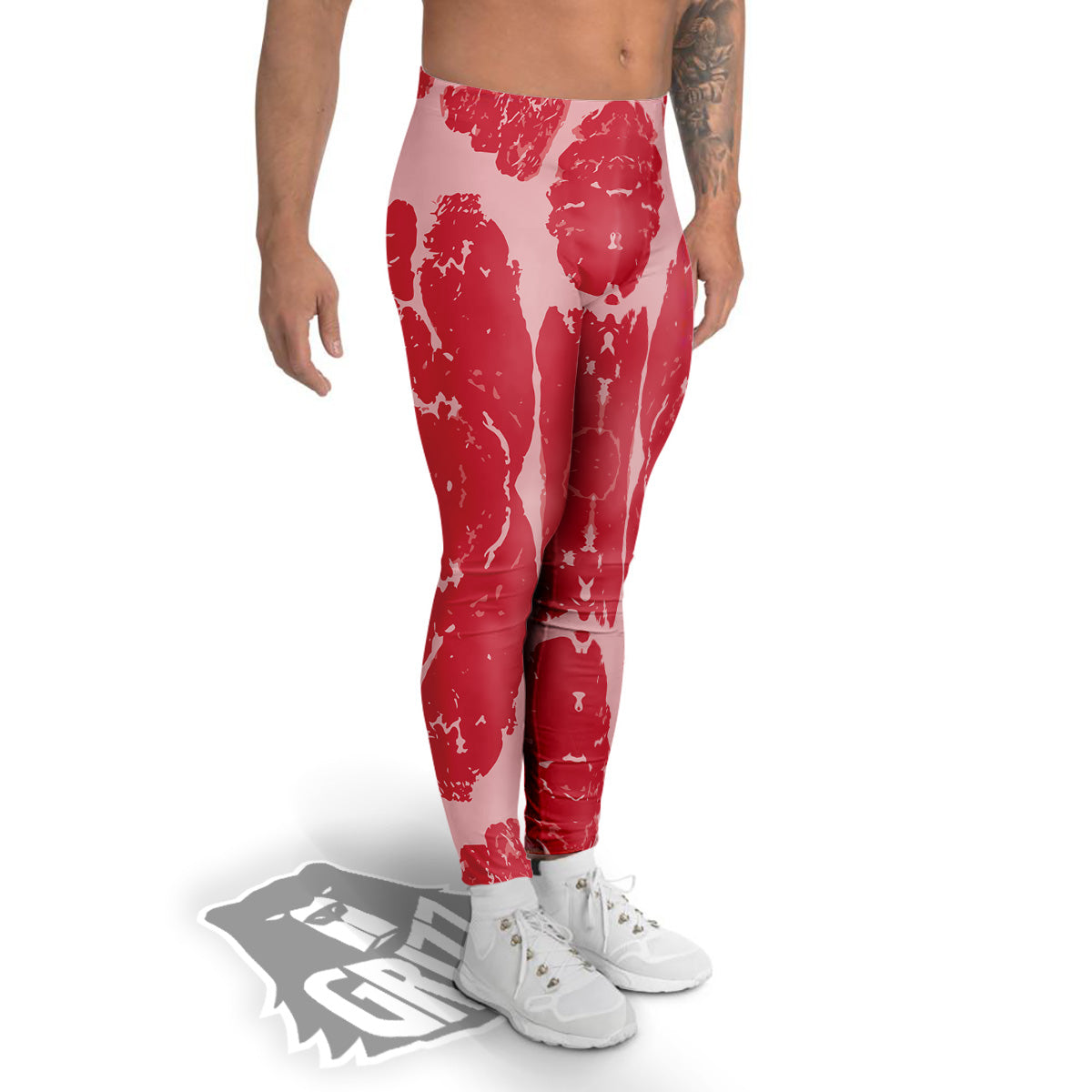 Beef Texture Print Pattern Men's Leggings-grizzshop