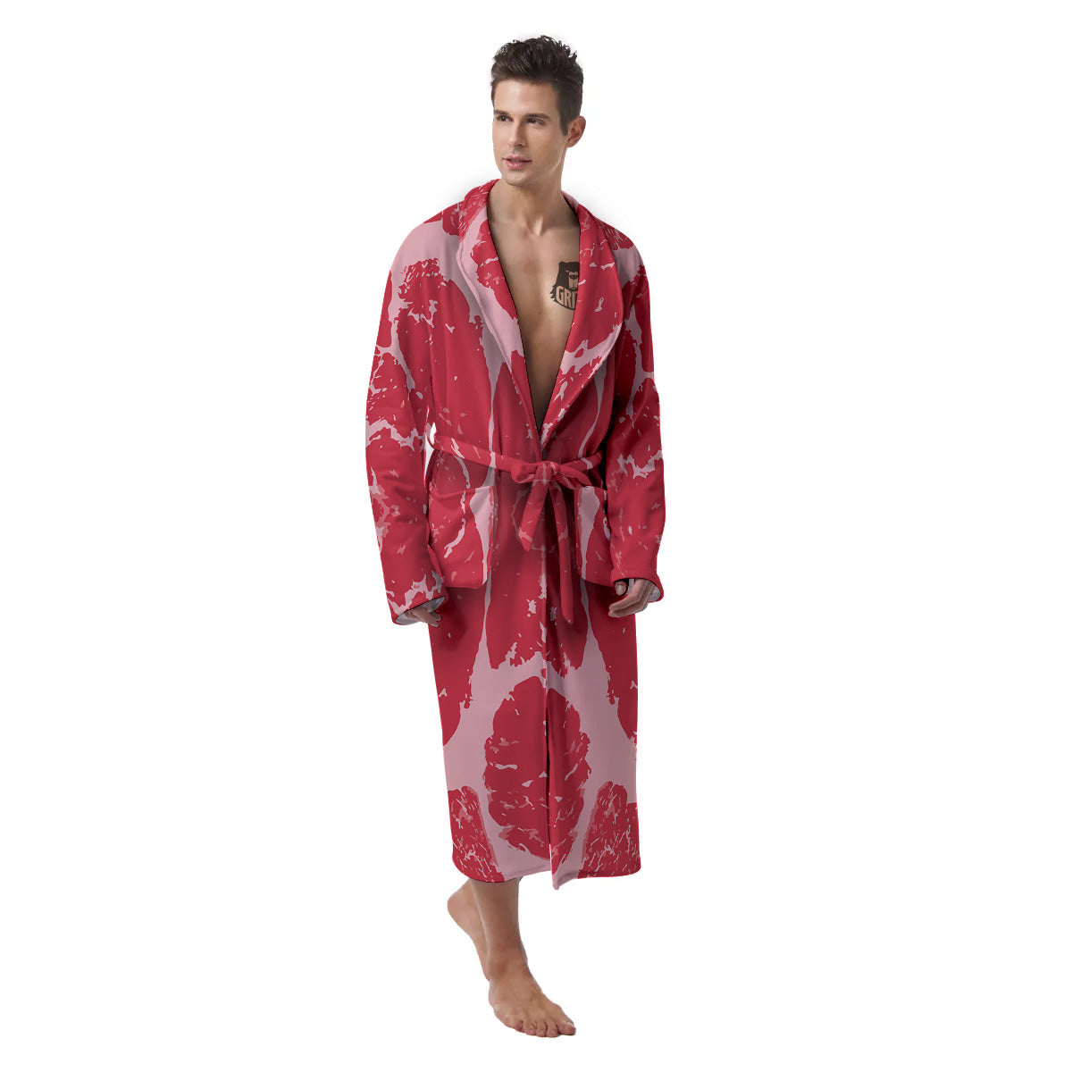 Beef Texture Print Pattern Men's Robe-grizzshop