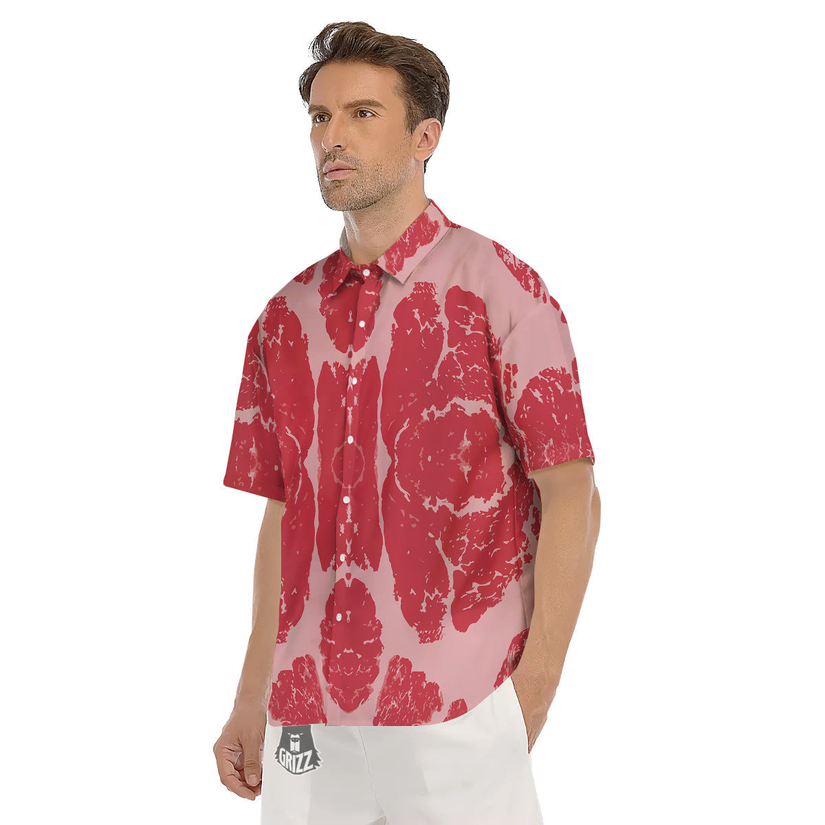 Beef Texture Print Pattern Men's Short Sleeve Shirts-grizzshop