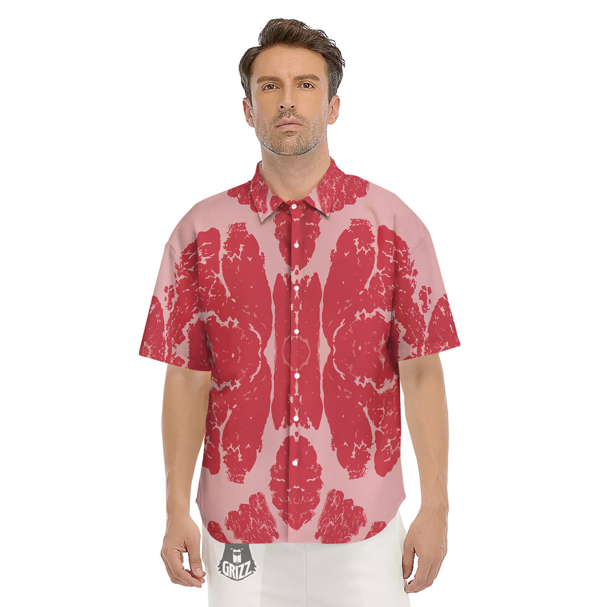 Beef Texture Print Pattern Men's Short Sleeve Shirts-grizzshop