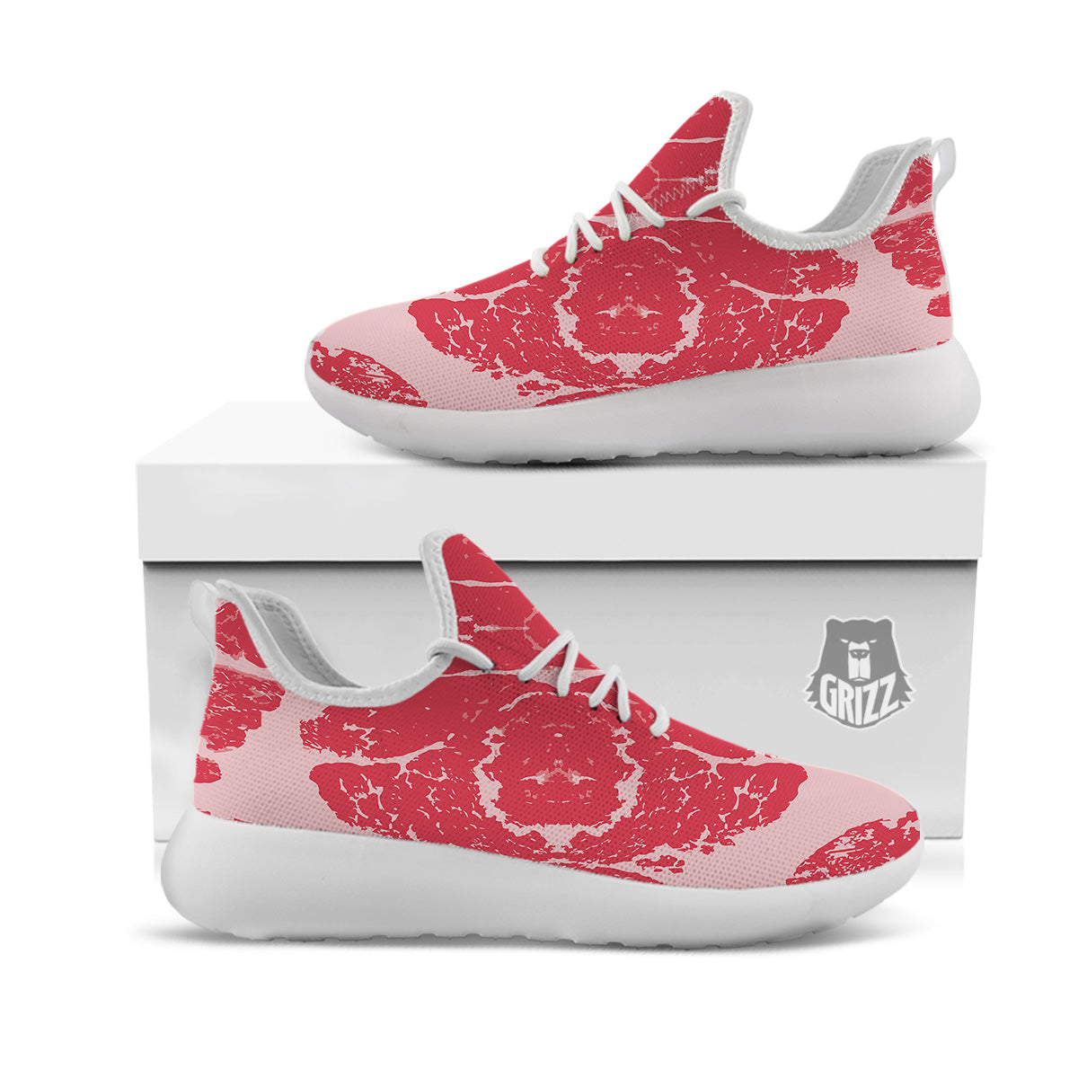 Beef Texture Print Pattern White Athletic Shoes-grizzshop