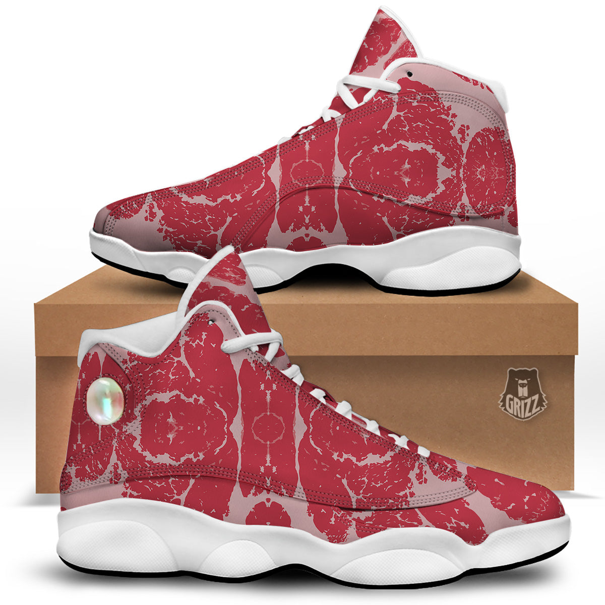 Beef Texture Print Pattern White Basketball Shoes-grizzshop
