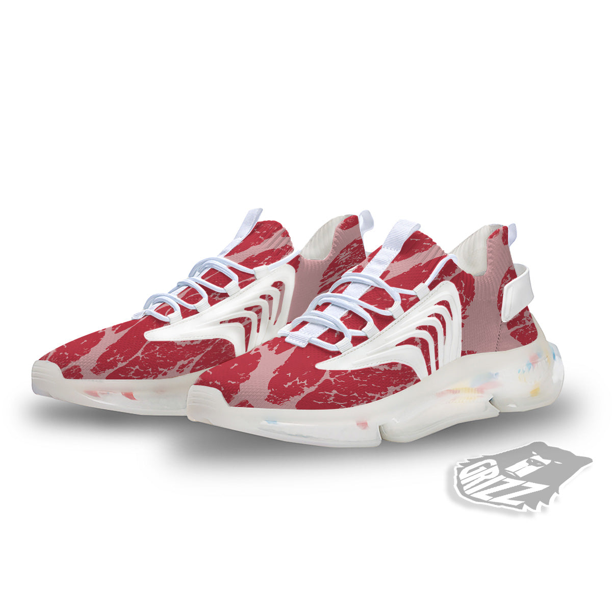 Beef Texture Print Pattern White Gym Shoes-grizzshop