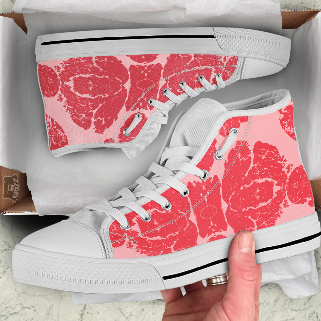 Beef Texture Print Pattern White High Top Shoes-grizzshop