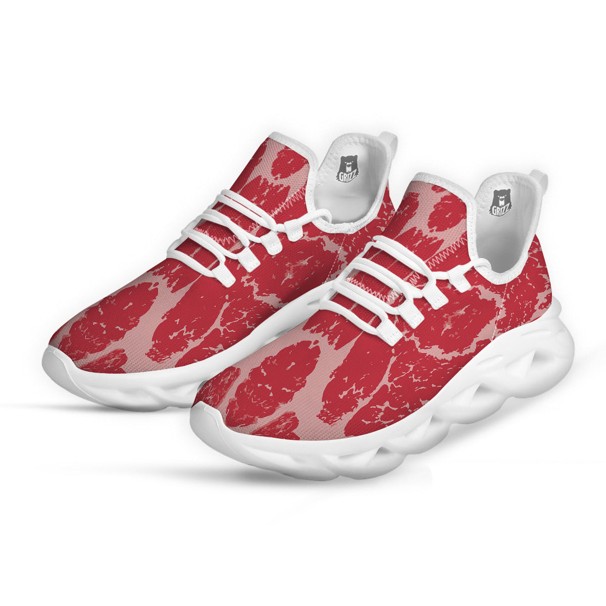 Beef Texture Print Pattern White Running Shoes-grizzshop