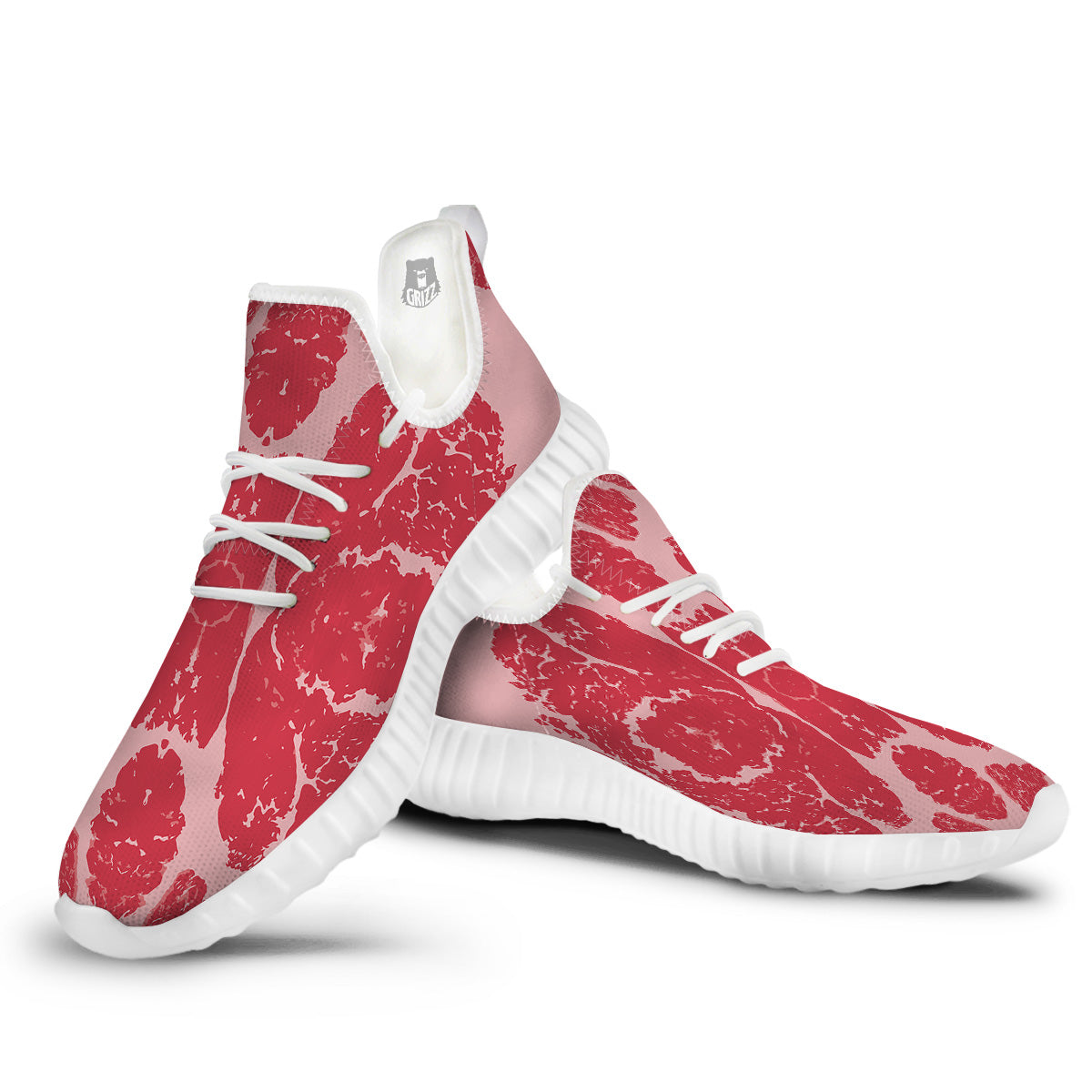 Beef Texture Print Pattern White Walking Shoes-grizzshop