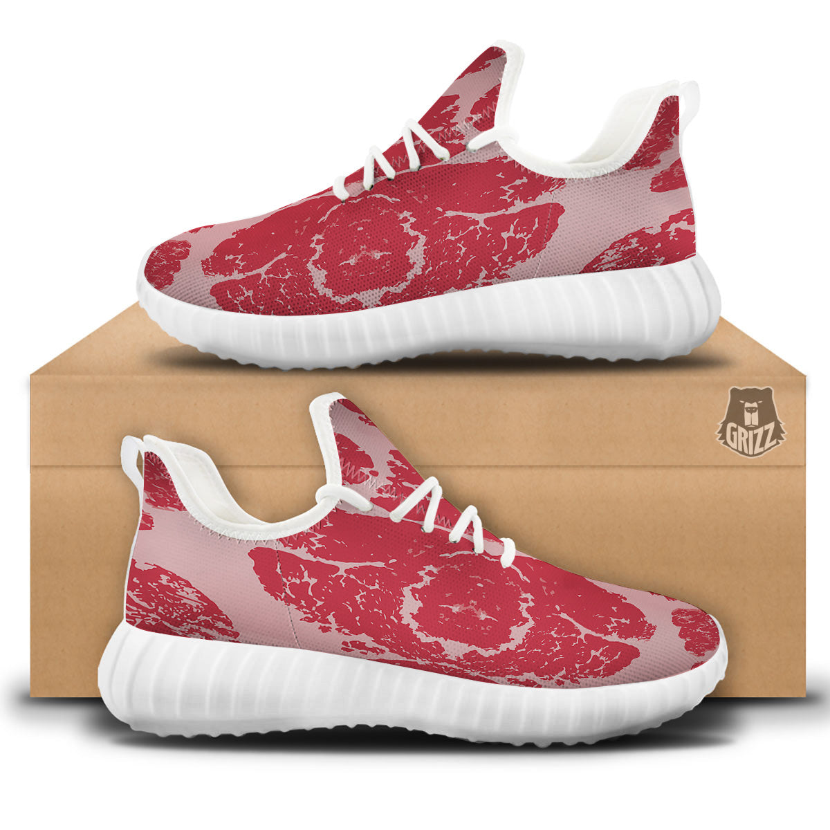 Beef Texture Print Pattern White Walking Shoes-grizzshop